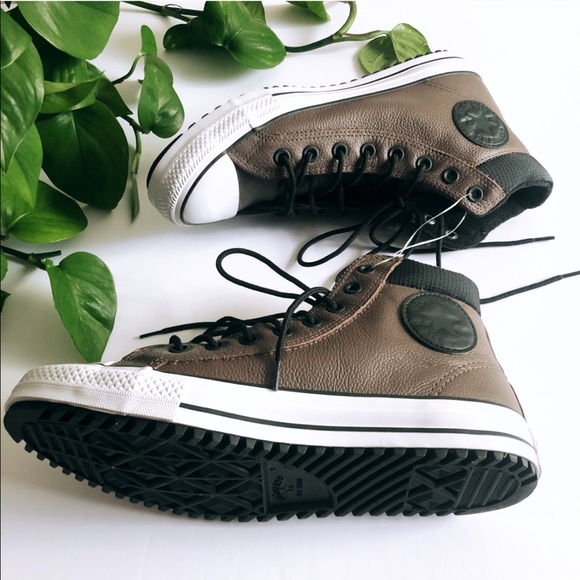 Converse Shoes - Brand new brown leather converse high tops